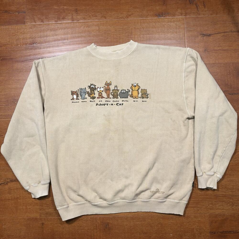 Vintage Crazy Shirts Adopt A Cat Sweatshirt Mens M Brown Oversized Relax Sweater